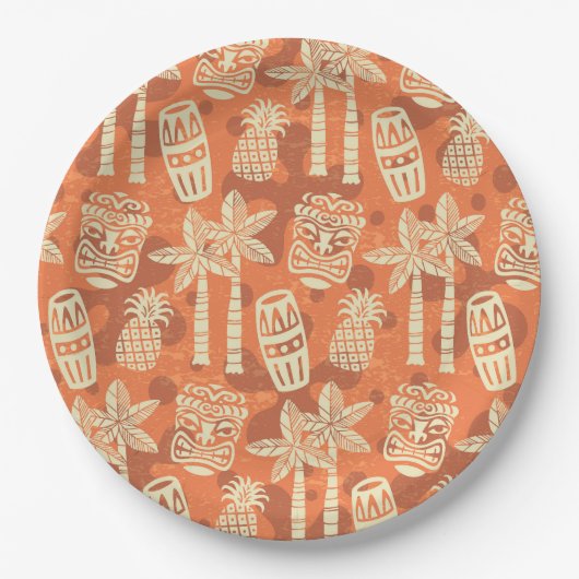 Retro Mid Century Modern Tiki Pattern Papieren Bordje (Voorkant)