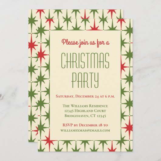 Retro Mid Century Moderne Kerststerren Kaart (Voorkant / Achterkant)