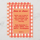 Retro Mid Century Oranje & Roze bruiloft Uitnodigi Kaart (Voorkant / Achterkant)