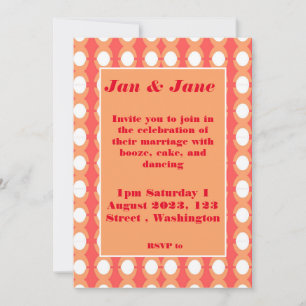 Retro Mid Century Oranje & Roze bruiloft Uitnodigi Kaart