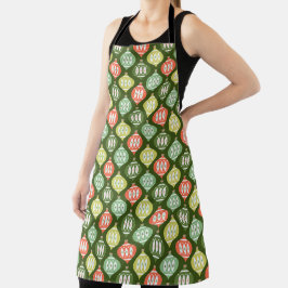 Retro Mid Century Red & Olive Green Kerstmis Schort