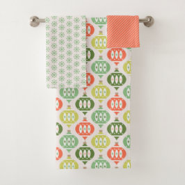 Retro Mid Century Rode, Perzik & Groene Kerstmis Bad Handdoek