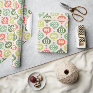Retro Mid Century Rode, Perzik & Groene Kerstmis Cadeaupapier