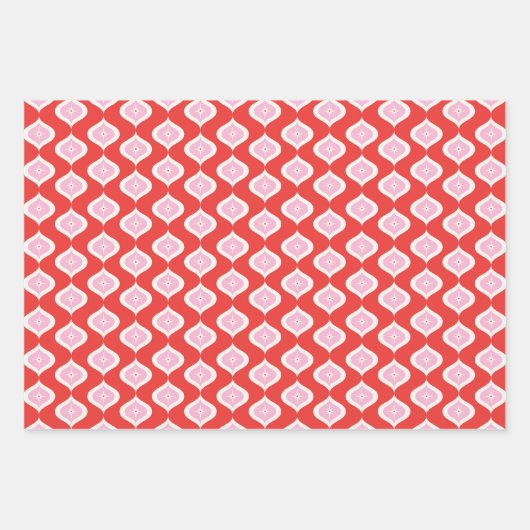 Retro Mid Century Rode, Roze & Groene Kerstmis Inpakpapier Vel (Voorkant 2)