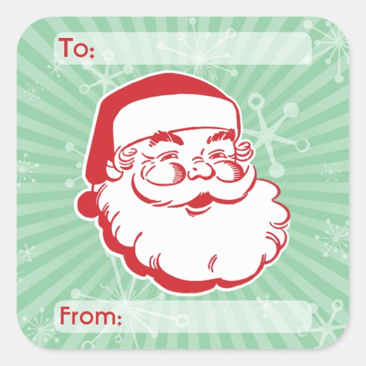 Retro Mid-Century Santa Claus Gift Tag Sticker (Devant)