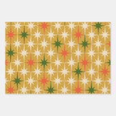 Retro  Mid-Century Star Pattern Green Ochre Inpakpapier Vel (Voorkant)