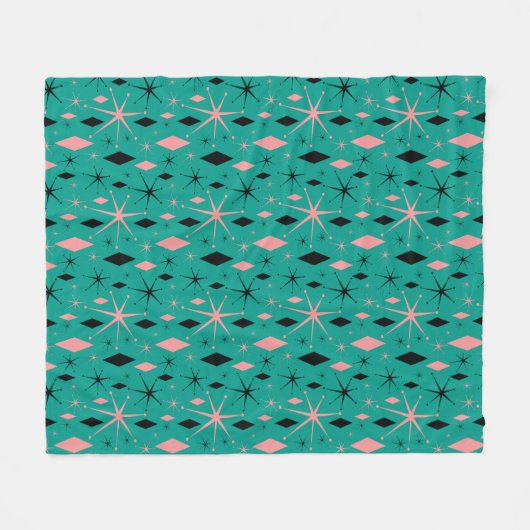 Retro Mid Century Starburst en Diamonds Fleece Deken (Voorkant (Horizontaal))