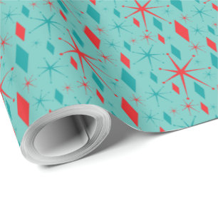 Retro Mid Century Starburst en Diamonds Kerstmis Cadeaupapier