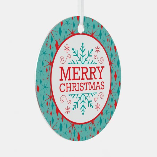 Retro Mid Century Starburst en Diamonds Kerstmis Metalen Ornament (Voorkant Rechts)