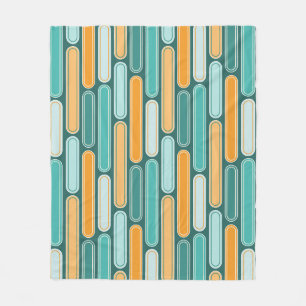 Retro Mid Century Stripes Aqua, Blauwgroen, Sinaas Fleece Deken