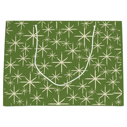 Retro Mid Century Twinking Stars Olive Green Groot Cadeauzakje (Voorkant)