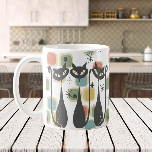 Retro Mid Century Zwarte Atomic Cats Koffiemok