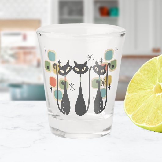 Retro Mid Century Zwarte Atomic Cats Shot Glas