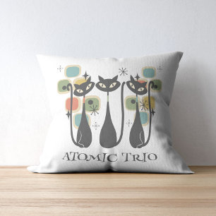 Retro Mid Century Zwarte Atoomkatten MCM Kussen