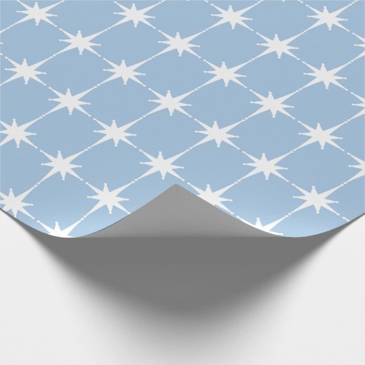 Retro Mid-eeuwse moderne Star Pattern Light Blue Cadeaupapier (Hoek)