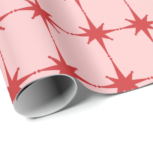Retro Mid-eeuwse moderne Star Pattern Red & Roze Cadeaupapier (Rol Hoek)