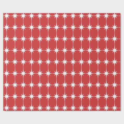 Retro Mid-eeuwse moderne Star Pattern Red & White Cadeaupapier (Vlak)