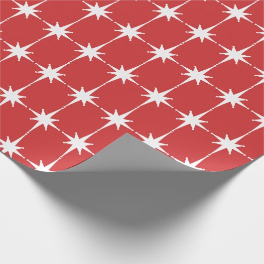 Retro Mid-eeuwse moderne Star Pattern Red & White Cadeaupapier (Hoek)