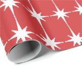 Retro Mid-eeuwse moderne Star Pattern Red & White Cadeaupapier (Rol Hoek)