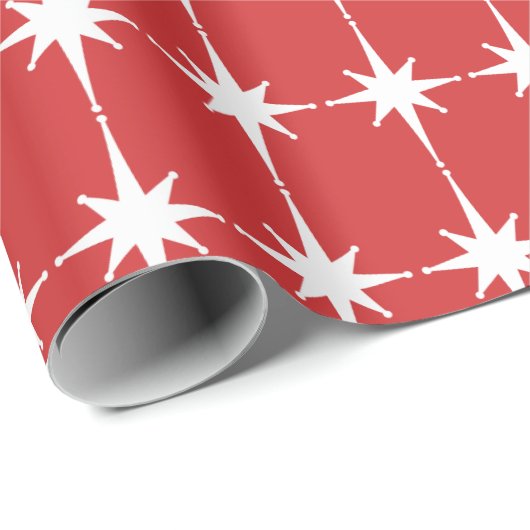 Retro Mid-eeuwse moderne Star Pattern Red & White Cadeaupapier (Rol Hoek)