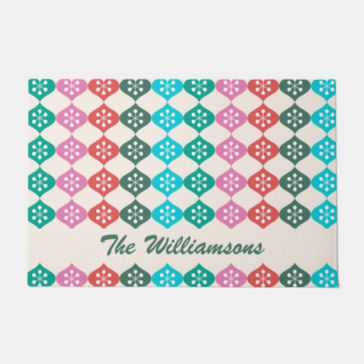 Retro Mid Mod Atomic Holiday Pattern Gepersonalise Deurmat (Voorkant)