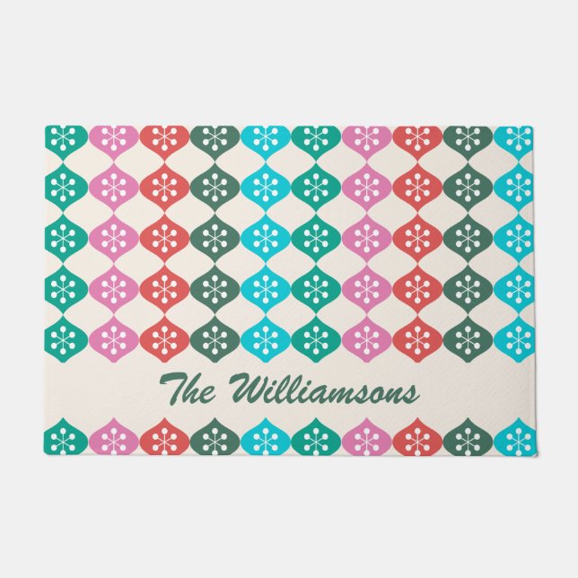 Retro Mid Mod Atomic Holiday Pattern Gepersonalise Deurmat (Voorkant)