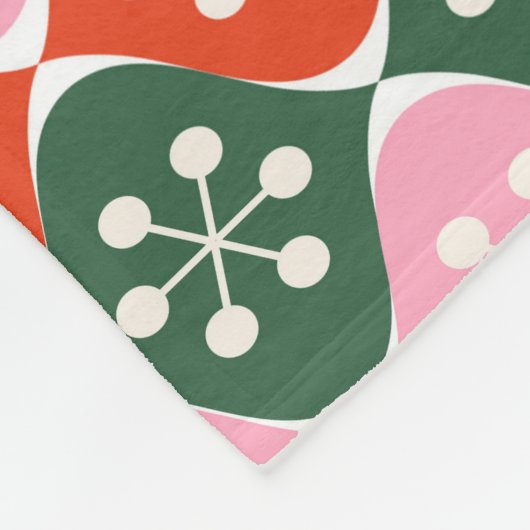 Retro Mid Mod Atomic Pattern Pink Green Christmas Fleece Deken (Hoek)
