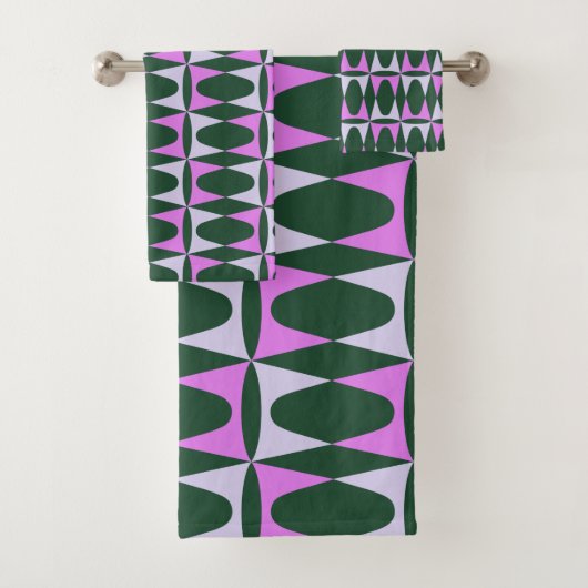 Retro Mid Mod Geometric Holiday Pattern Groene Roz Bad Handdoek (Insitu)