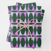 Retro Mid Mod Geometric Holiday Pattern Groene Roz Inpakpapier Vel (In situ)