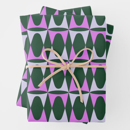 Retro Mid Mod Geometric Holiday Pattern Groene Roz Inpakpapier Vel (In situ)