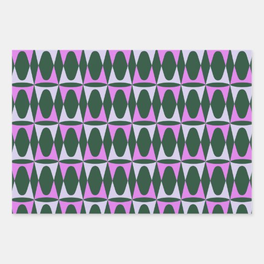 Retro Mid Mod Geometric Holiday Pattern Groene Roz Inpakpapier Vel (Voorkant)