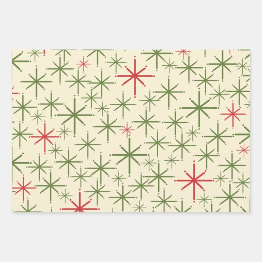 Retro Mid Mod Kerstmis Olive Red Cream Inpakpapier Vel (Voorkant)