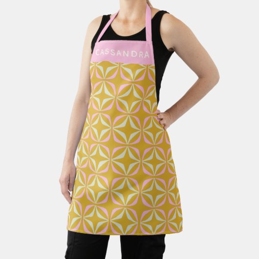 Retro Mid Mod Pattern Roze Geel Gepersonaliseerd Schort (Insitu)