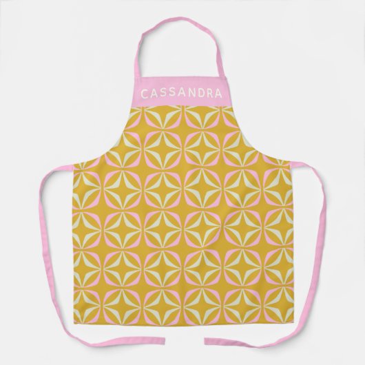 Retro Mid Mod Pattern Roze Geel Gepersonaliseerd Schort (Voorkant)
