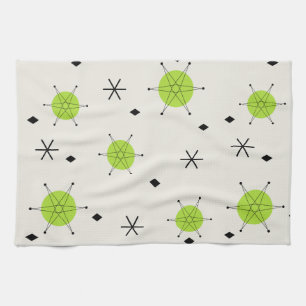 Retro Mid Mod Starburst luchtgrafiek Chartreuse Theedoek