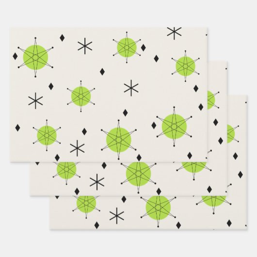 Retro Mid Mod Starburst Sky Chartreuse Inpakpapier Vel (Set)