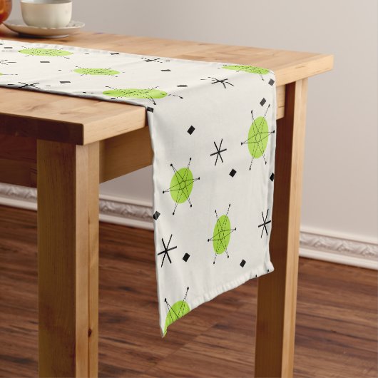Retro Mid Mod Starburst Sky Chartreuse Korte Tafelloper (Voorbeeld)