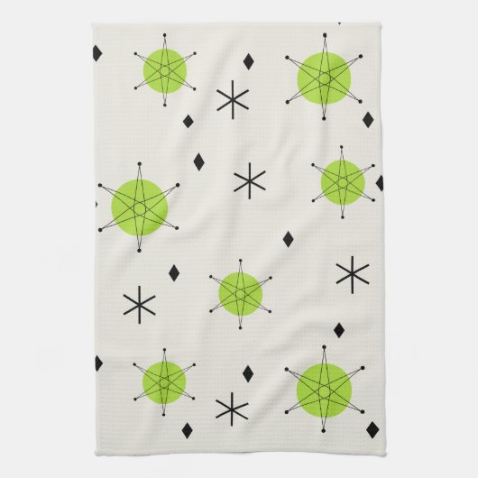 Retro Mid Mod Starburst Sky Chartreuse Theedoek (Verticaal)