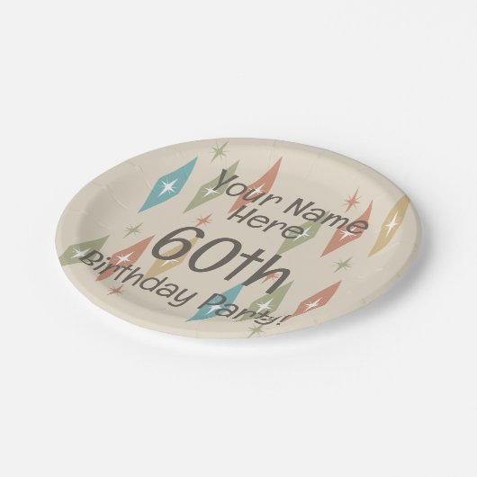 Retro Midcentury 60ste verjaardag Papieren Bordje (Gekanteld)
