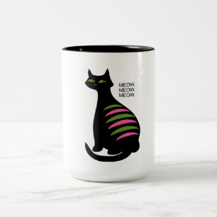 Retro Midcentury Black Cat Tweekleurige Koffiemok