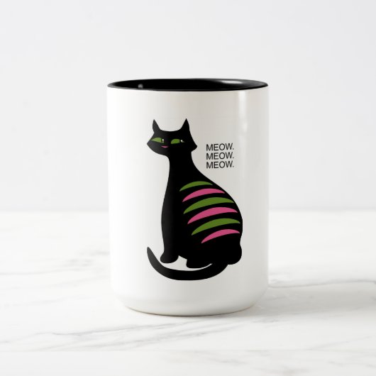 Retro Midcentury Black Cat Tweekleurige Koffiemok (Center)