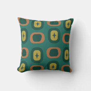 Retro Midcentury geometrische vormen Blauwgroen Kussen