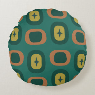 Retro Midcentury geometrische vormen Blauwgroen Rond Kussen
