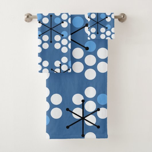 Retro Midcentury MCM Stippen Blauw Bad Handdoek (Insitu)