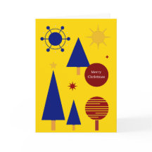 Retro-midcentury-modern kerstkaart met bomen