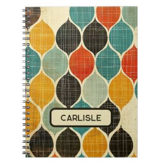 Retro Midcentury Modern Patroon Turquoise Bruin Notitieboek
