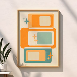 Retro Midden Eeuw Geometrisch Abstract Teal Oranje Poster