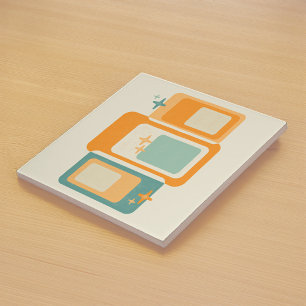 Retro Midden Eeuw Geometrisch Abstract Teal Oranje Tegeltje