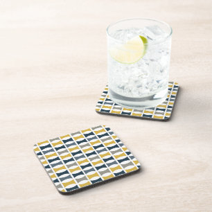 Retro Midden Eeuw Geometrisch Marineblauw, Mosterd Bier Onderzetter