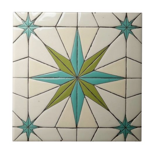 Retro Midden Eeuw Modern Atomair Geometrisch Patro Tegeltje (Voorkant)